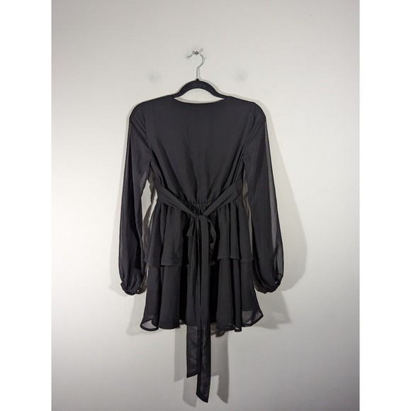 EUC Majorelle Black Plunge Neck Long Sleeve Mini‎ A-Line Dress Size XS - Picture 2 of 7